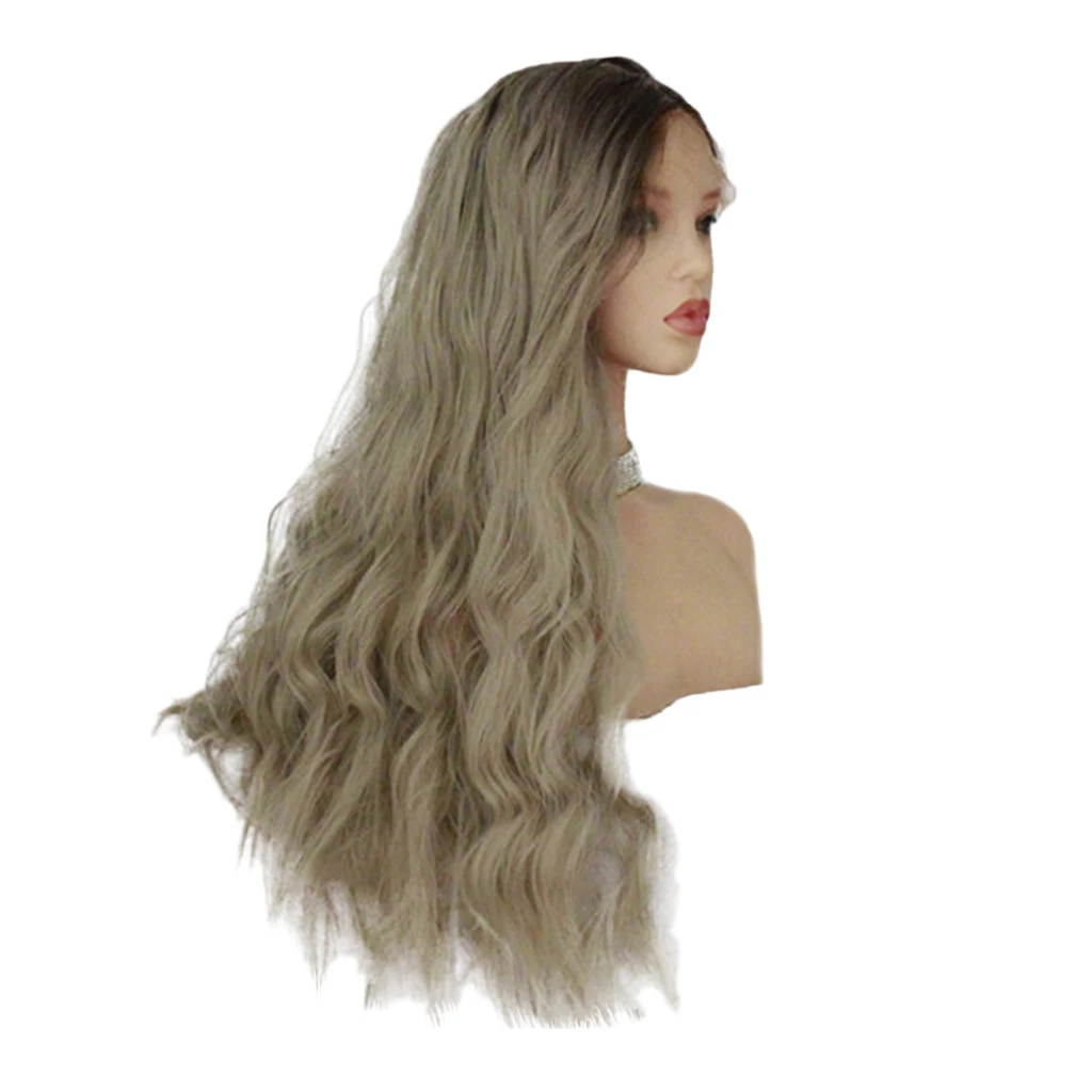 26 inch Natural Long Wave Synthetic Wig Front Lace Fluffy Wavy Wig Heat Safe Wigs Brown Gray 26 inch Natural Long Wave Synthetic Wig Front Lace Fluffy Wavy Wig Heat Safe Wigs Brown Gray