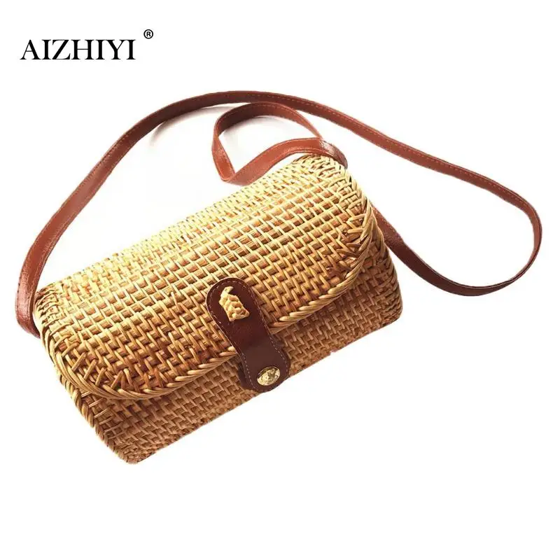 

Bali Island Hand Woven Bag Round Bag buckle Rattan Straw Bags Satchel Wind Bohemia Beach Circle Bag Rattan Crossbody Handbags