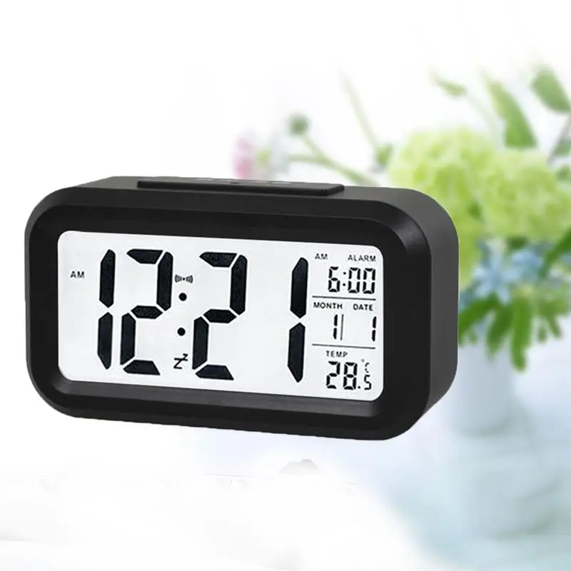 

LCD Display Snooze Electronic Kids Clock Digital Alarm Clock Student Clock Large Light Sensor Nightlight Office Table Clock