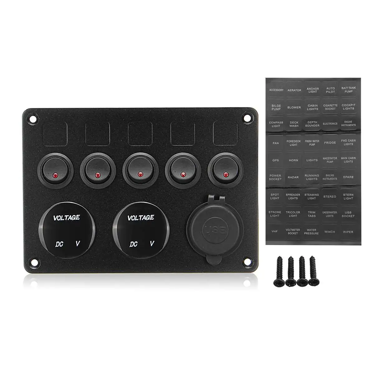 

Universal 3 IN 1 Car Marine Boat Dual Voltmeter USB Charger LED Rocker Switch Circuit Breaker Panel 12V 24V ABS