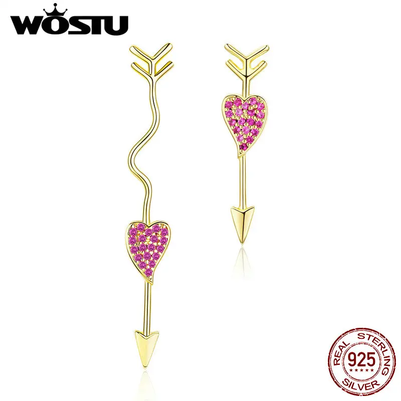 

WOSTU Top Sale 925 Sterling Silver Love On String Pink Drop Earrings For Women Engagement Elegant Luxury Jewelry Gift CTE022