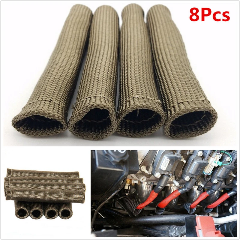 

JXLCLYL 8pcs DEGREE Titanium Spark Plug Wire Boot Protector Sleeve Heat Shield Cover