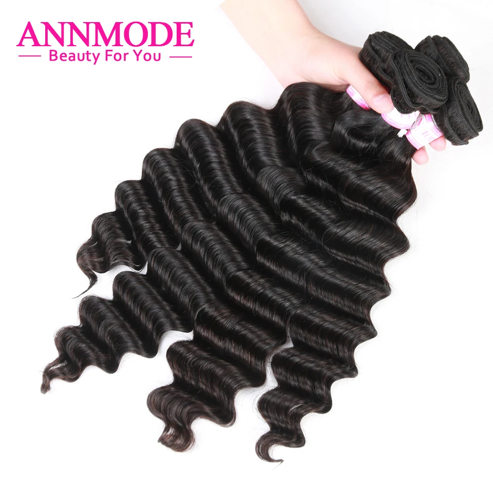 Annmode Hair Peruvian Loose Deep Wave Remy Hair Bundles Natural Color Human Hair Extensions Free Shipping 3/4 pcs