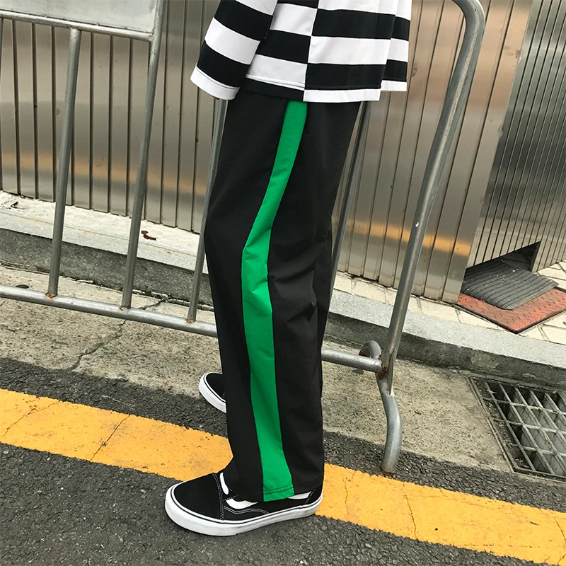 

New Fashion Youth Style Small Fresh South Korea BF Loose Wild Wide Leg Color Matching Korean Sports Trousers Casual Pants Male