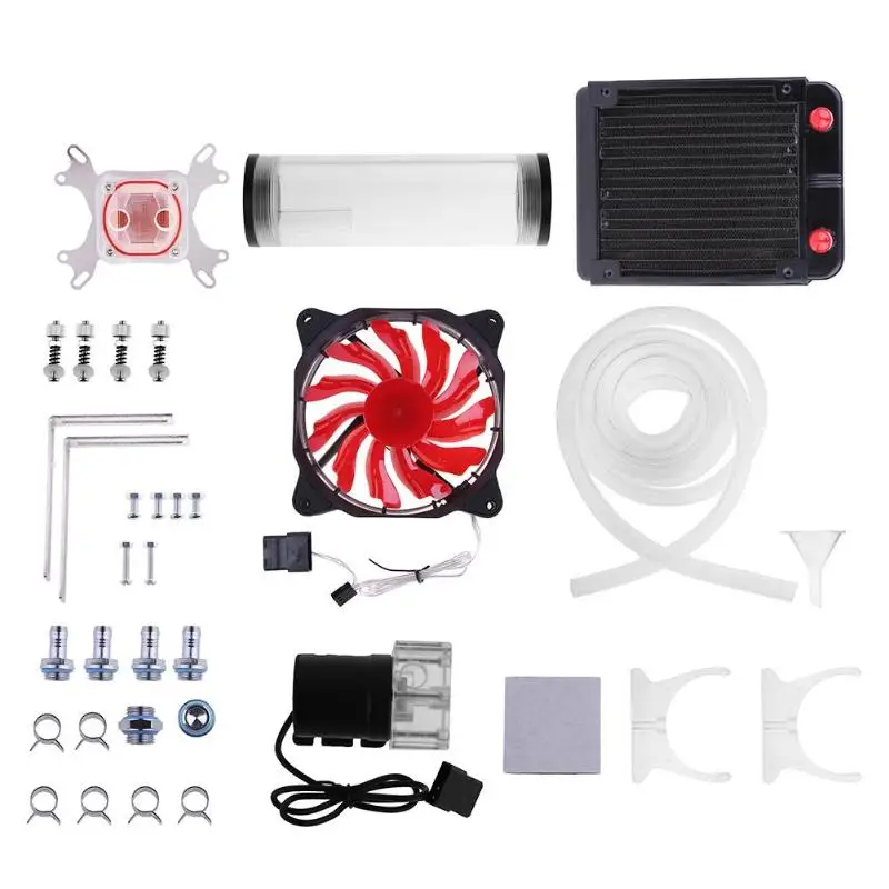 

PC Water Cooling System Set G1/4" Universal CPU Water Block+160mm Water Tank Pump 120mm Radiator 2m Hose Cooling Fans Kit