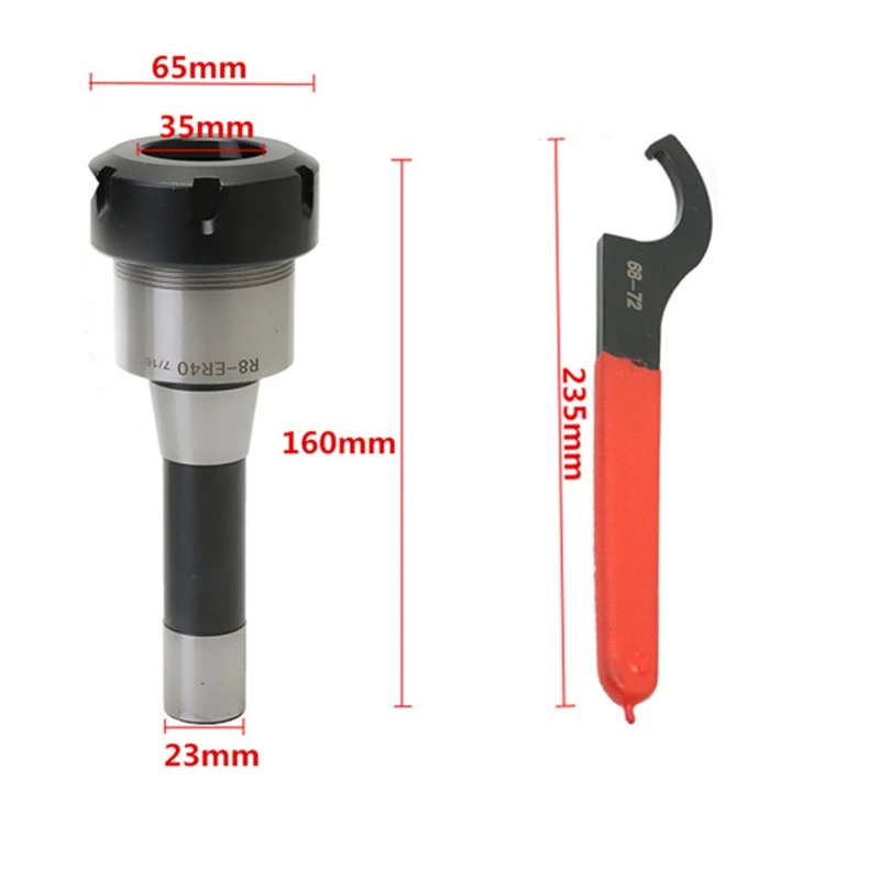 

160x65mm R8 Shank ER40 Chuck Rod CNC Milling Lathe Alloy Spring Steel with ER40 Spanner Precision
