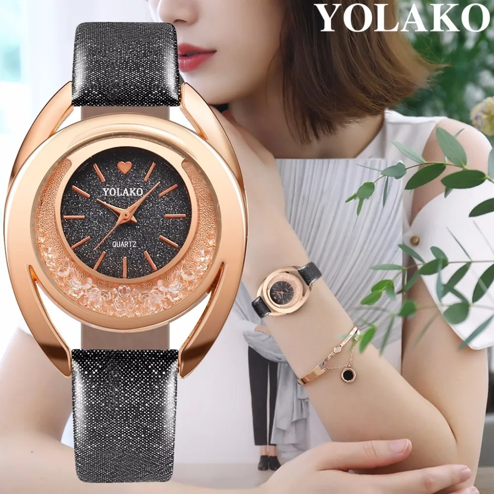

Best Selling Women Rhinestone Watch Fashion Luxury Leather Clock Female Dress Quartz Wrist Watch YOLAKO Brand Relogio Feminino