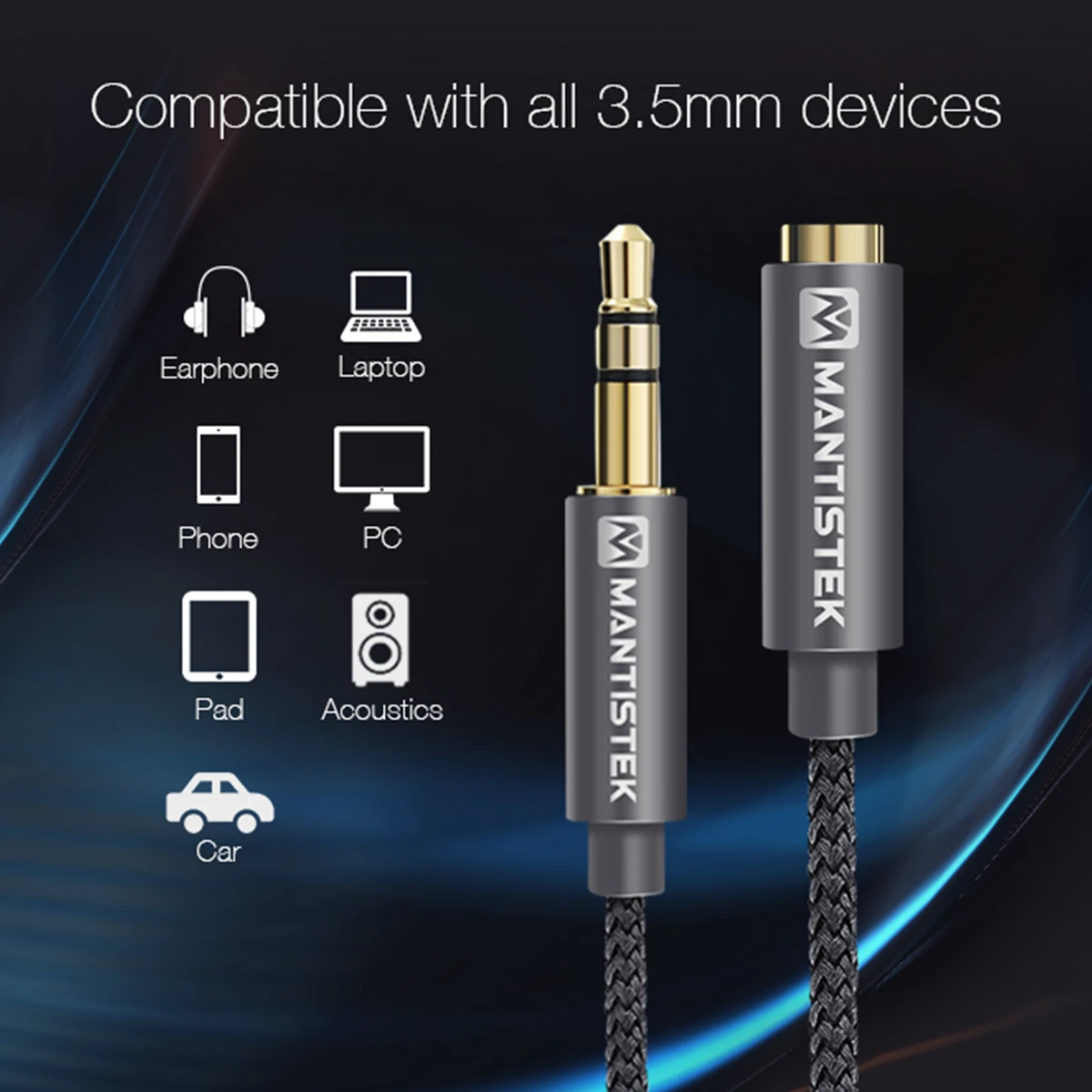 Kopen MANTISTEK 3.5mm jack audio kabel voor iphone Samsung man vrouw Auto Auxiliary Audio Stereo Kabel MP3 MP4 speaker aux cord