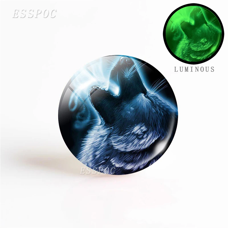 5PCS/SET 25mm Luminous Glass Cabochon Jewelry Aggressive Wolf Pattern Round Making Glowing In The Dark DIY Gift