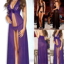 Сексуальное белье с открытой спиной и бретельками+ стринги, кружевное атласное шелковое нижнее белье с глубоким v-образным вырезом, сексуальное Эротическое Сексуальное белье в стиле babydoll, пижамный комплект