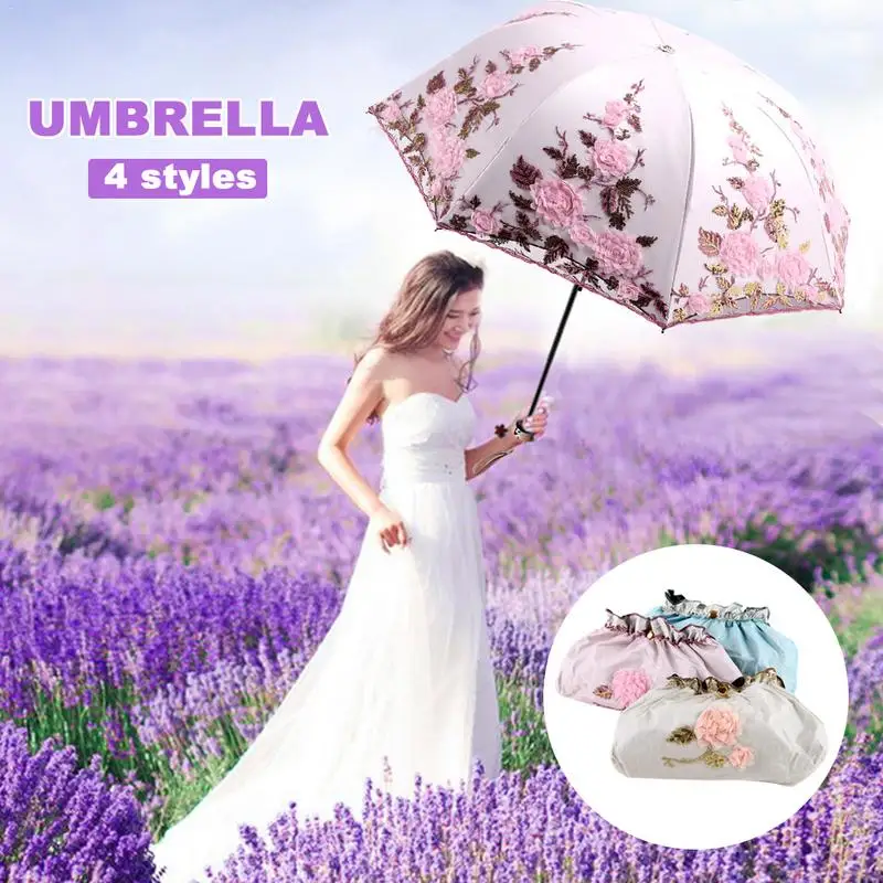 Трехслойный кружевной зонтик с цветочной вышивкой, защита от солнца, черный пластиковый Зонт с защитой от УФ