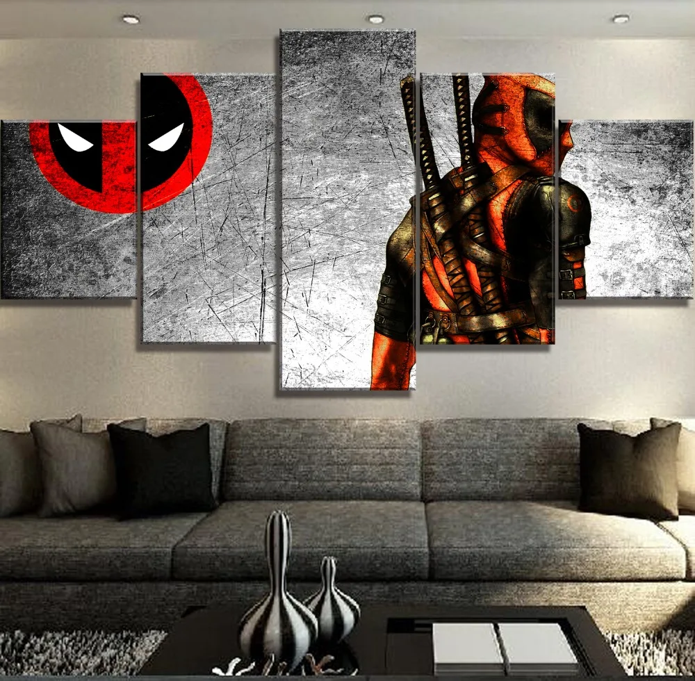 

Framework 5 Piece Canvas Art Deadpool Movie Poster Painting Canvas Wall Art Picture Home Decoration Living Room Canvas Painting