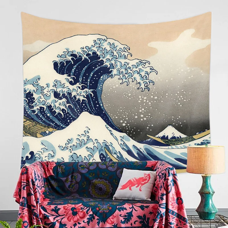 

Sea Ocean Great Wave Oil Painting Printed Abstract Tapestry Wall Hanging Large Cloth Tapestries Dorm Bedroom Decoration Art