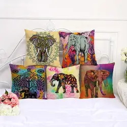 Окрашенный слон серии печатных хлопок и лен диванная подушка крышка