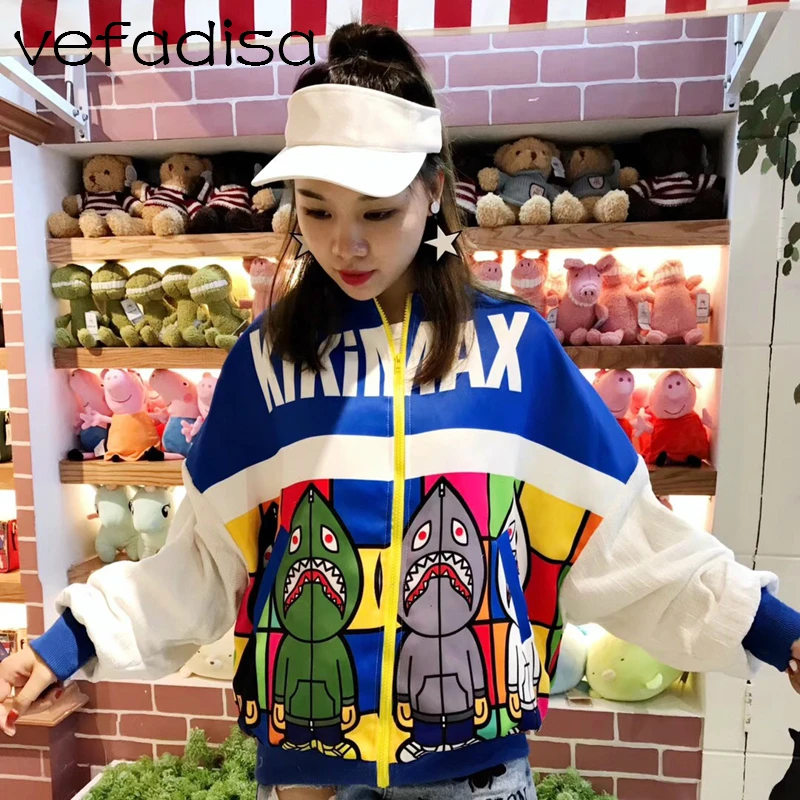 Vefadisa Women Color Matching Sport Style Jacket 2018 Autumn Letter Cartoon Cotton Short Patchwork Overoat DQ298 | Женская одежда