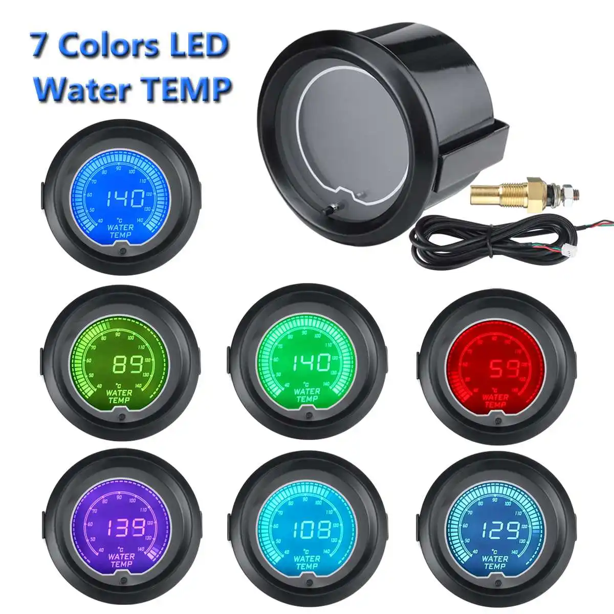 

Black Car Auto 2inch 52mm Universal 7 Colors LED Display 12V Water Temp temperature Gauge Instrument
