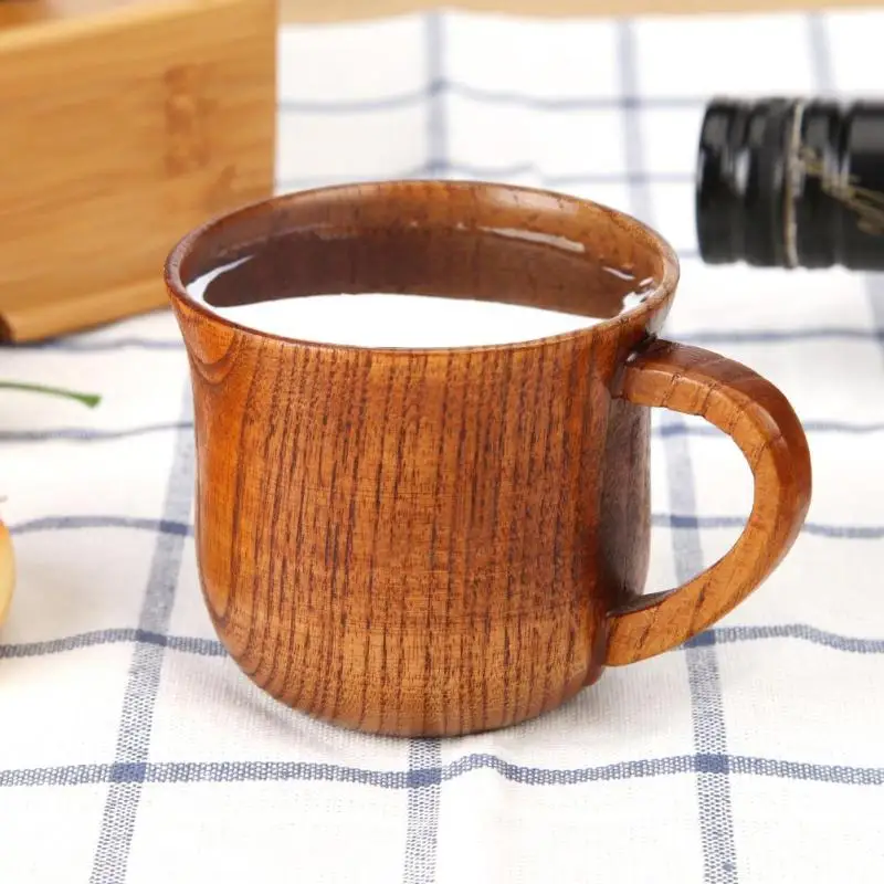 

Retro Handgrip Wooden Cup Coffee Tea Beer Wine Juice Milk Water Mug Wood Handmade Water Coffee Cup Drinkware Kitchen Accessories