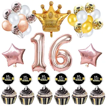 

ZLJQ 16th Birthday Decorations Party Supplies Sweet 16 Birthday Balloons Rose Gold Confetti Balloons Cake Topper Banner