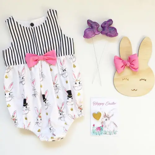 

2019 Brand New Easter Newborn Toddler Infant Baby Girl Bunny Romper Sleeveless Sunsuit Jumpsuit Playsuit Outfits Bow Clothes