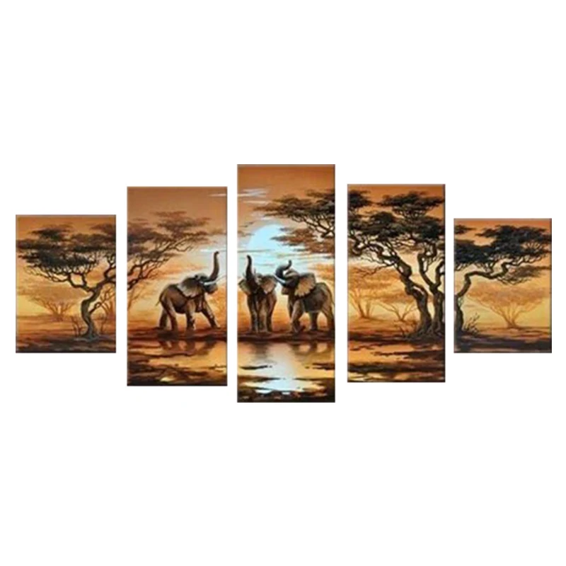 

Diy 5Pcs/Set Full Diamond Embroidery Elephant Animals 3D Diamond Painting Cross Stitch Square Drill Multi-Pictures