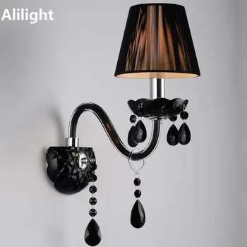 

Modern Elegant Crystal Wall Lamp Black Silk Fabric Lampshade Home Lighting Sconce for Corridor Stairs Living Room Fixture