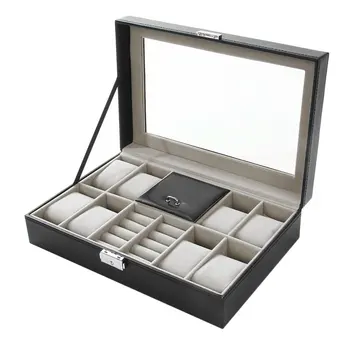 

2 In One 8+3 Mixed Grids PU Leather Watch Box Rings Bracelet Storage Organizer Jewelry Display Watch Case Saat Kutusu
