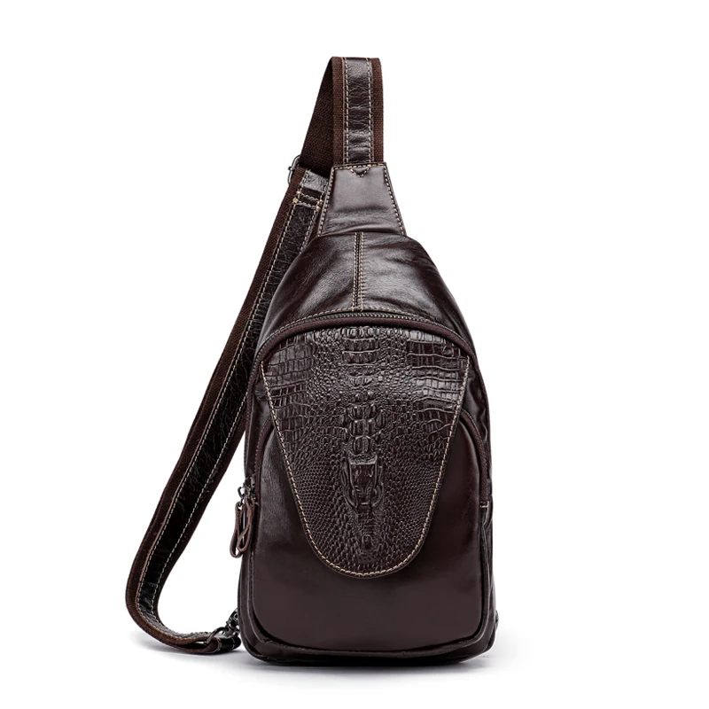 

Male Sling Bag Leather Pattern Crocodile Zipper Crossbody For Men 8082 Genuine Leather Messenger Bag Men's Chest Bags