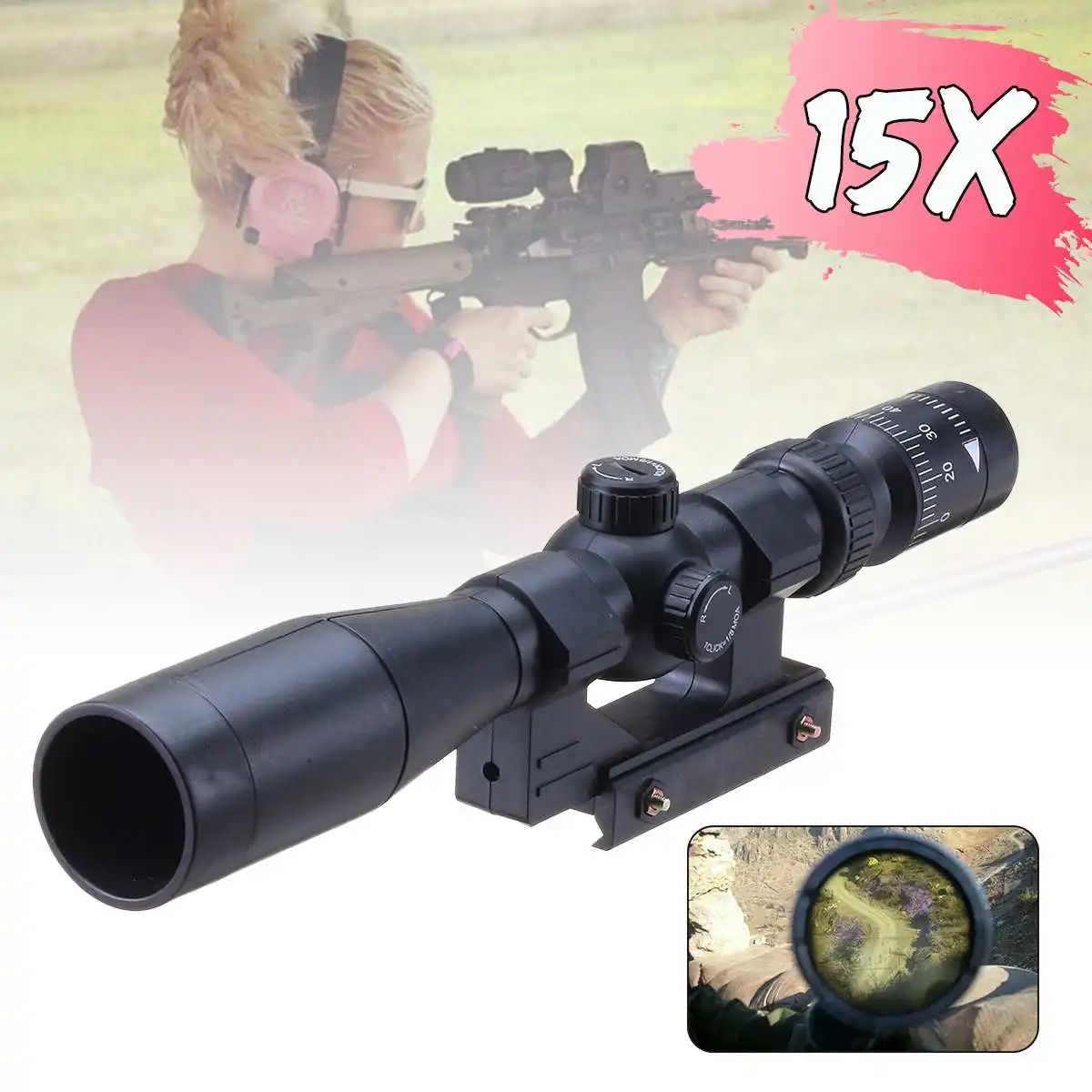

15X Red Dot Sight Tactical Magnifier Scope Primary Hunting For Crossbow Gel Ball
