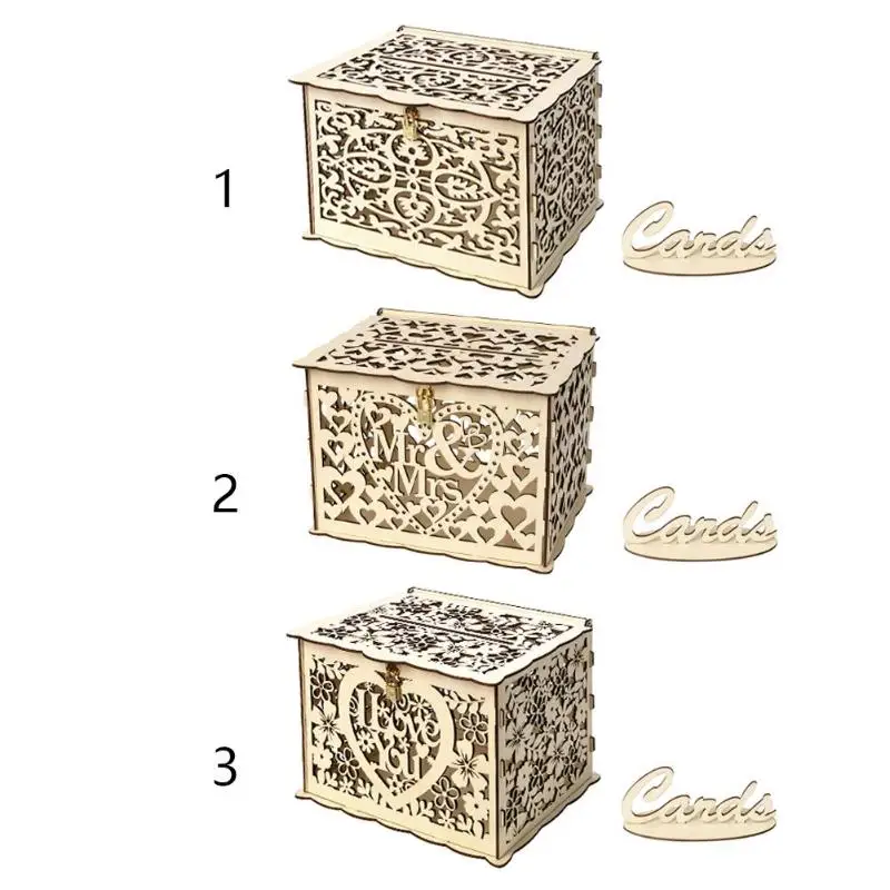 

DIY Wedding Gift Card Box Wooden Money Box with Lock Beautiful Wedding Decoration Supplies for Birthday Party Dropshipping