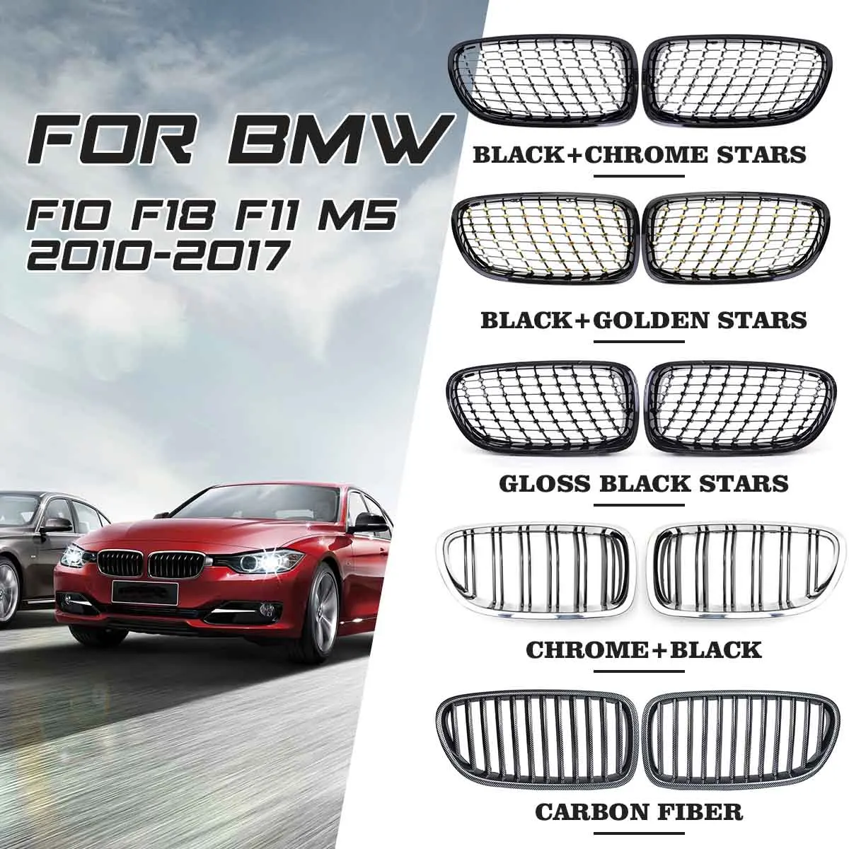 Best 51137261356 51137261355 Pair Black Black Chrome ABS Front Kidney Grilles For BMW F10 F11 F18 5 Series 2010 2017