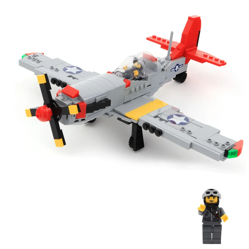 

compatible legoinglys ww2 military aircraft series P-51 Fighter model gun weapons building blocks toys for children gift