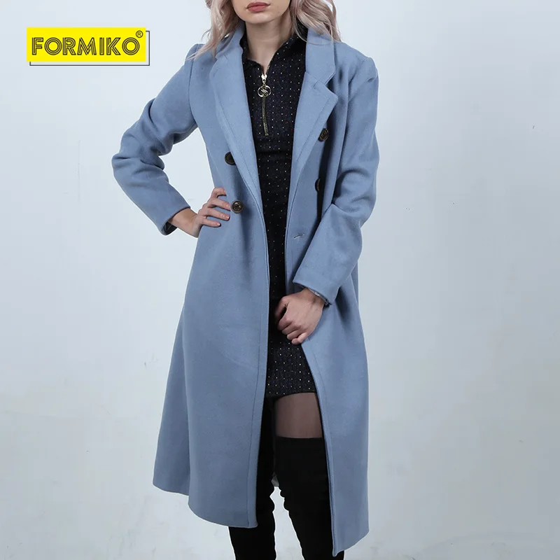 Formiko Женское зимнее шерстяное пальто с отложным воротником однотонное мягкое