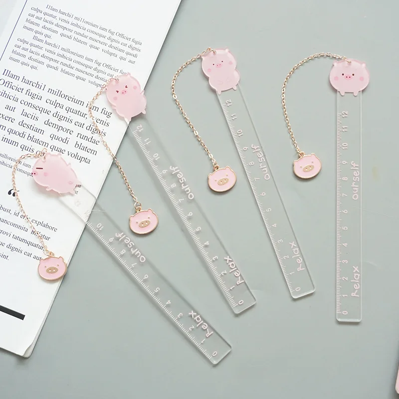 

1PC Cute Pink Pig Bookmark Multi-function Student Scale Ruler Transparent Book Mark For Kids Girls Gift Office School Supplies