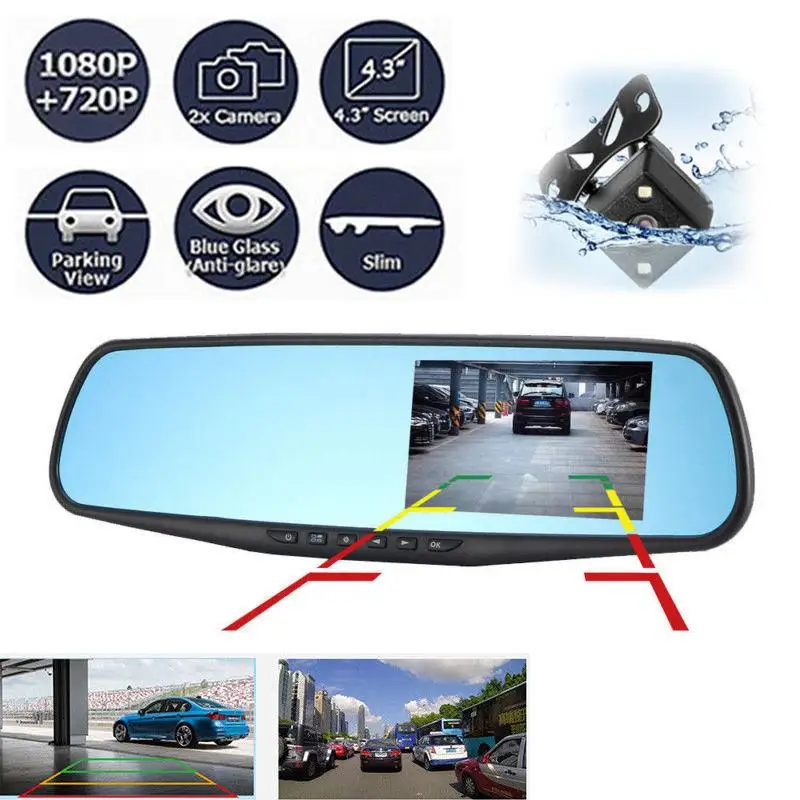 Car Rearview Mirror Camera Car Mirror Video With Dual Cameras Car DVR 4.3'' Full HD 1080P Dual Lens Rear View Camera Dashcam Car Rearview Mirror Camera Car Mirror Video With Dual Cameras Car DVR 4.3'' Full HD 1080P Dual Lens Rear View Camera Dashcam