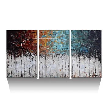 

100% Hand-Painted Color Forest 3-Piece Gallery-Wrapped Abstract Knife Oil Painting On Canvas Home Wall Art Decor For Living Room
