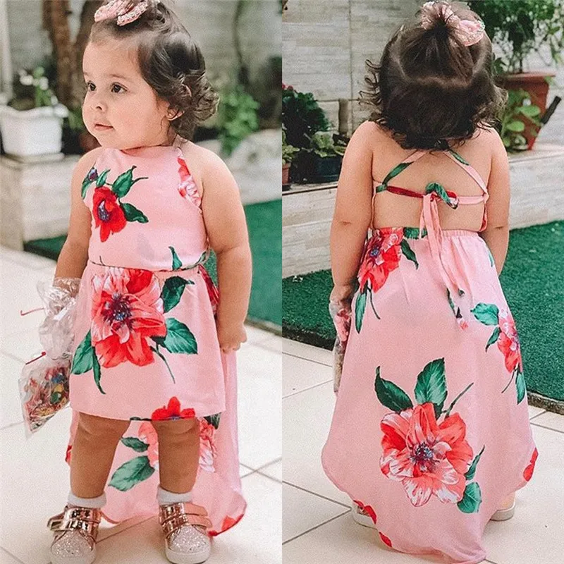 

Fairy Kids Baby Girls Summer Dress Floral Sleeveless Backless Ribbons Mermaid Dress Fashion Style Summer Sundress 1-6Y