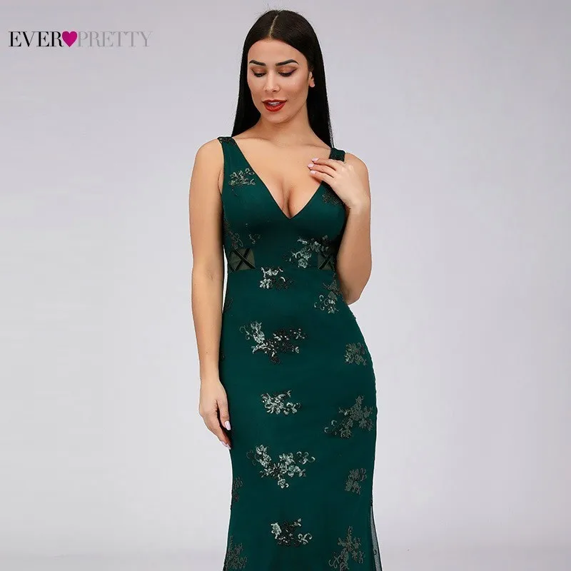Vintage Evening Dresses Long Ever Pretty EP07893DG V-Neck Sequined Sleeveless Mermaid Formal Dresses 2019 Elegant Party Gowns