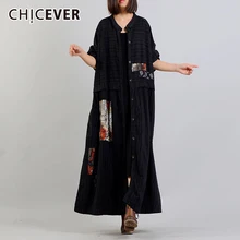 CHICEVER осеннее вязаное Женское пальто свободного кроя с принтом, однобортное длинное женское пальто, модная новинка