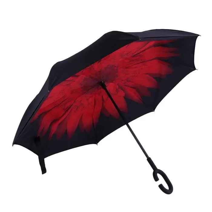 

Hot Selling C Type Hook Windproof Rain Protecting New Double Strong Long umbrella 2 Layer Reverse Folding Umbrella