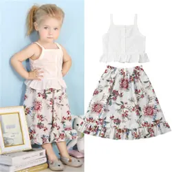 Детские топы для новорожденных девочек + длинная юбка с цветочным рисунком, платье, одежда, новая одежда для маленьких девочек, комплект с