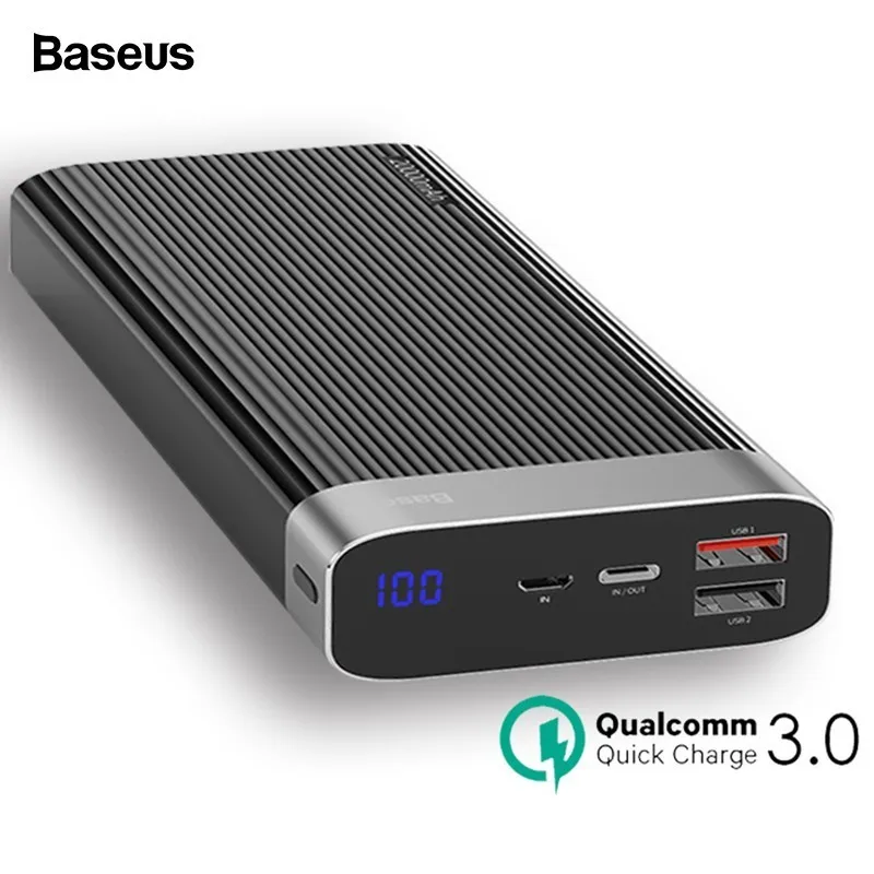 Baseus 20000mAh Quick Charge 3.0 Power Bank LED Display Dual USB Type C PD Fast Charging External Battery Pack Charger Powerbank