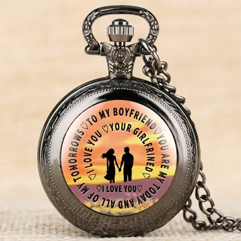 

Retro Necklace Chain Pocket Watches for Boyfriend Loving Couple Pattern Quartz Pendant Necklace Pocket Watch for Male