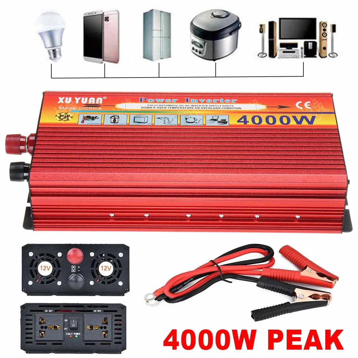 

4000W Transformer Inverter Converter Portable Aotomatic Max Power Switch Sine Wave Car Charger DC 12V To110V 240V AC USB Vehicle
