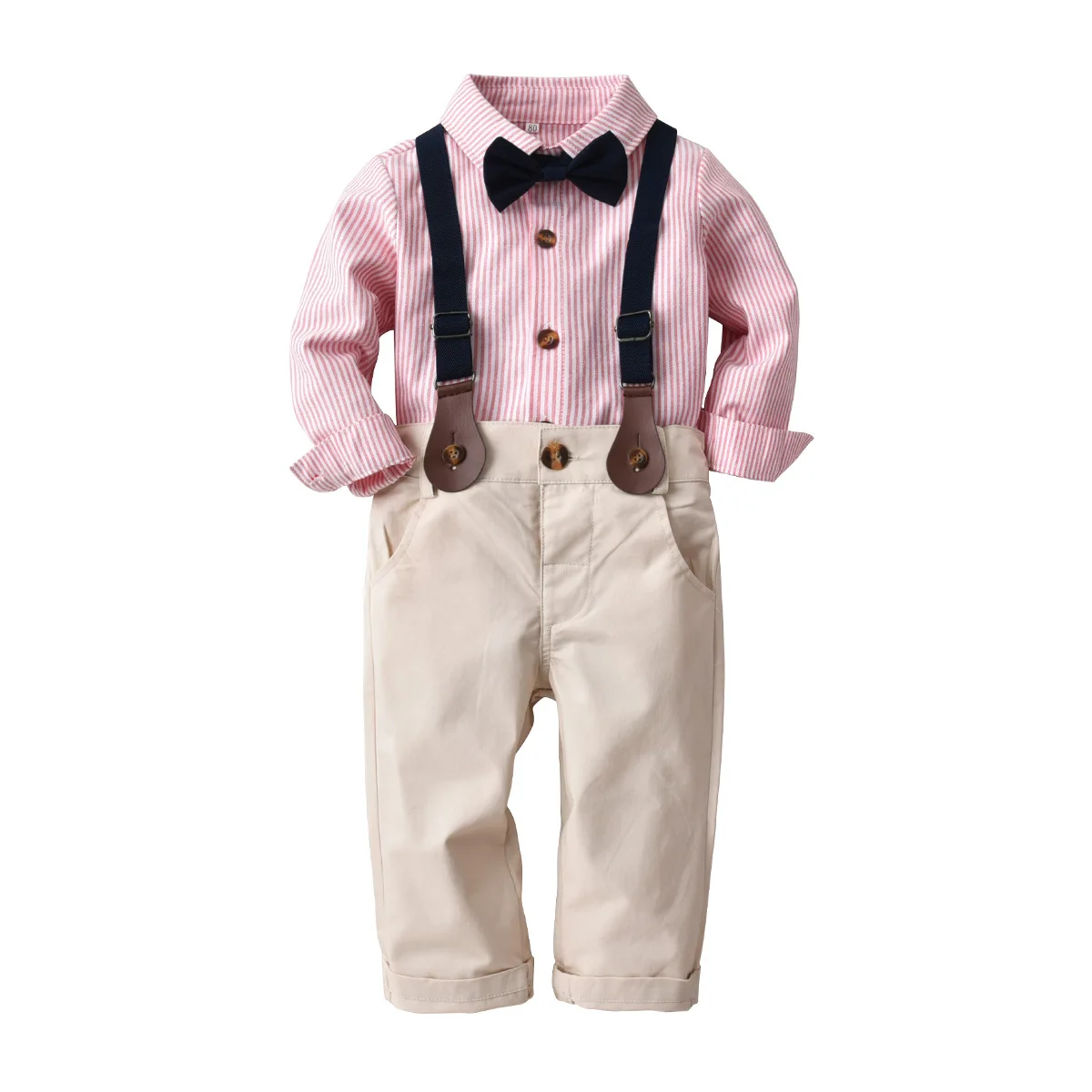 Oklady gentleman baby boy dress suit cotton shirt + strap jeans suit roupa de menino children clothes set toddler boy clothes