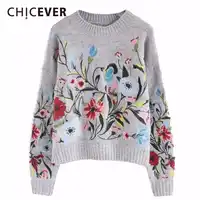 CHICEVER Spring Embroidery Floral Women Sweater Jumper Top Long Sleeve Pullovers O neck Female Sweaters Clothes Fashion Korean