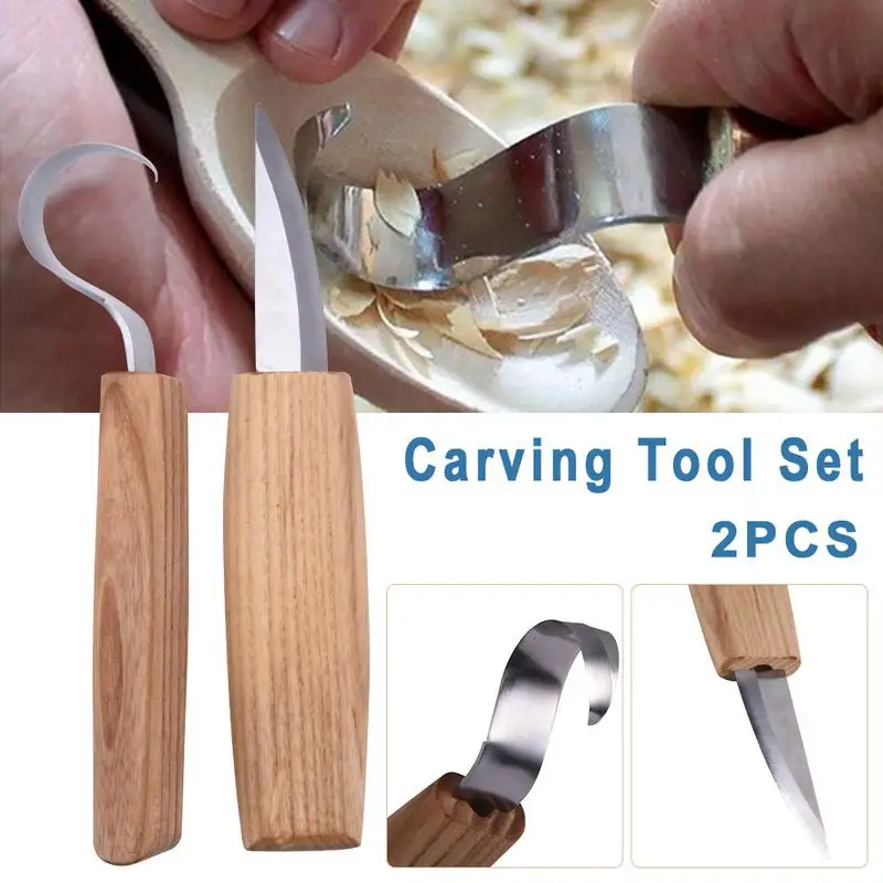 

2PCS/Set Carving Knife Tools Kit High Manganese Steel Peeling Wood Carving Knife DIY Handle Spoon Carving Knife Woodworking Tool