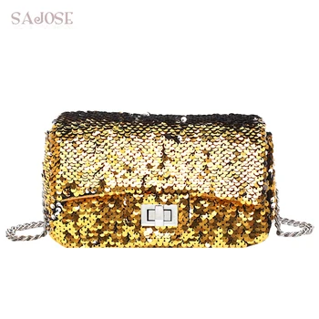 

Crossbody Bag For Women Luxury Leather Handbags Sequin Designer Brand Women's Small Flap Chain Ladies Shoulder Messenger Bag