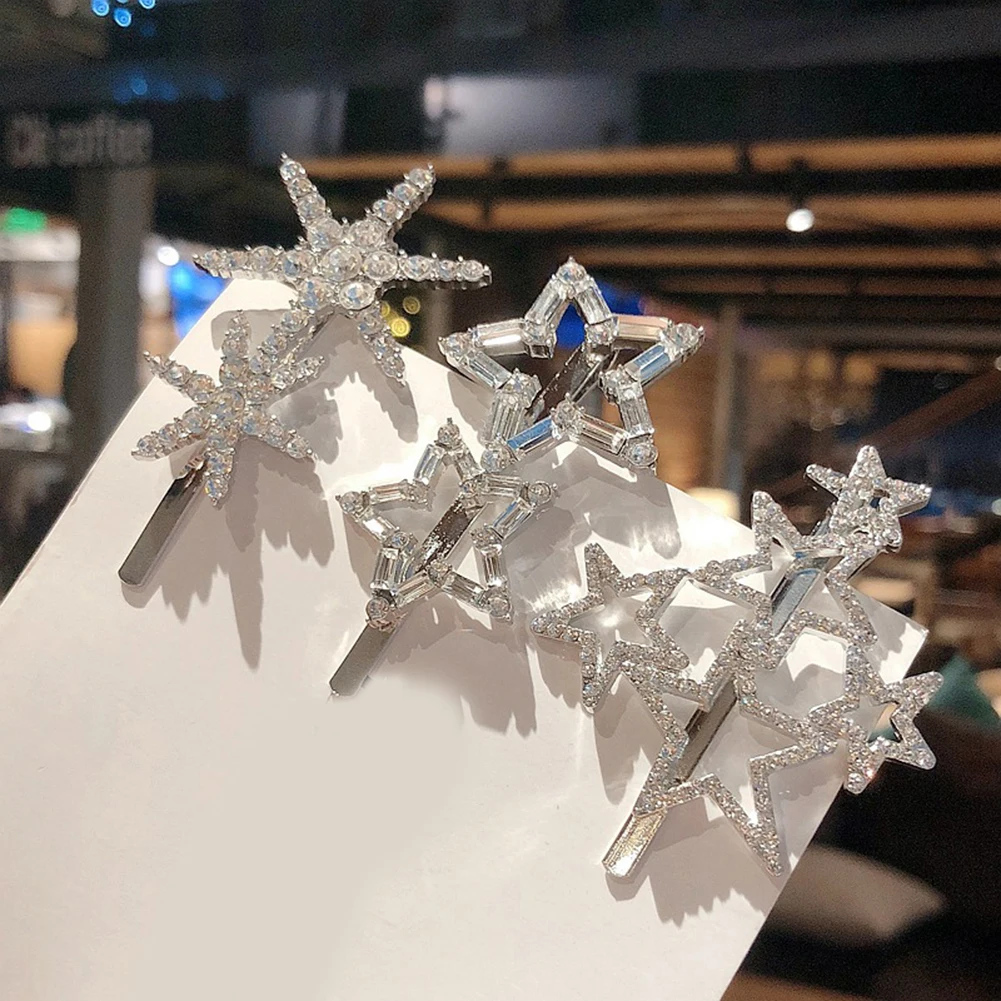 

Fashion Crystal Hairpins Rhinestone Star Hollow Star Hair Clip Bridal Barrette Hairpin Geometric Elegant Silver Barrettes Snow