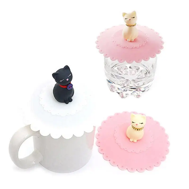 3 шт силиконовые крышки чашки кошки прекрасный мультфильм крышки кружка Анти-пыль напиток крышка чашки(розовый+ синий+ белый