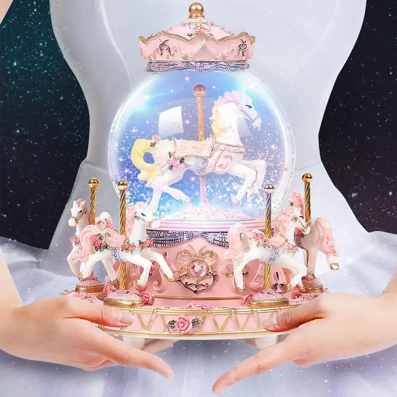 

Romantic Luminous Carousel Music Box Crystal Ball Colorful LED Lights Home Decoration Decoration Children And Lovers Gifts